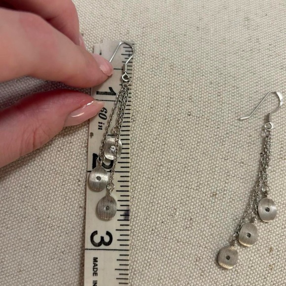 925 Sterling Silver Dangly Chain 3 Round Charms with CZ Sparkly Fancy Earrings - Picture 5 of 5